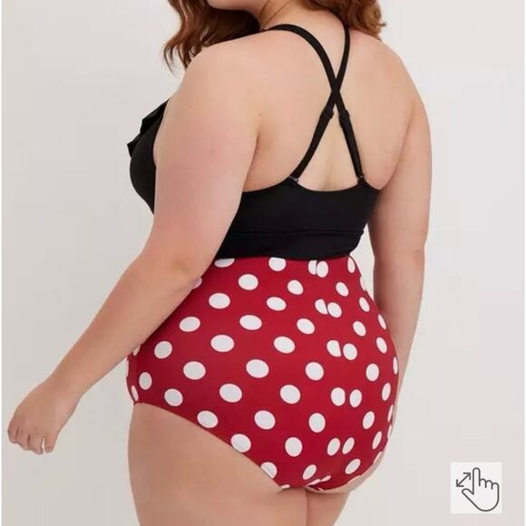 Disney Minnie Mouse Womens Plus One Piece Swimsuit Ruffle V Neck Polka Dot 4X - Picture 2 of 9